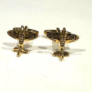 Gold Airplane Cufflinks WWII Fighter Plane Spitfire Style Aviation Gift